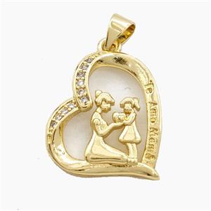 Copper Heart Pendant Pave Zirconia MamaChild Gold Plated, approx 18-20mm