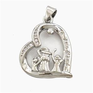 Copper Heart Pendant Pave Zirconia MamaFamily Platinum Plated, approx 18-20mm