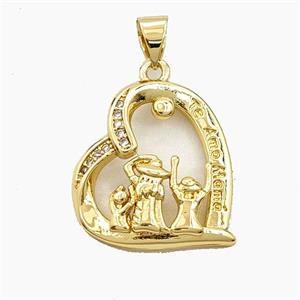Copper Heart Pendant Pave Zirconia MamaFamily Gold Plated, approx 18-20mm