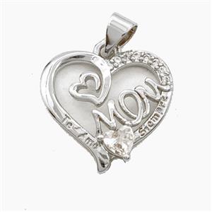 Copper Heart MOM Pendant Pave Zirconia Platinum Plated, approx 18mm