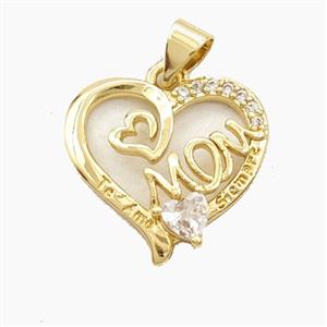 Copper Heart MOM Pendant Pave Zirconia Gold Plated, approx 18mm