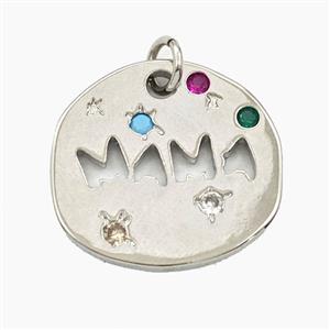 Copper MAMA Pendant Pave Zirconia Platinum Plated, approx 18-20mm