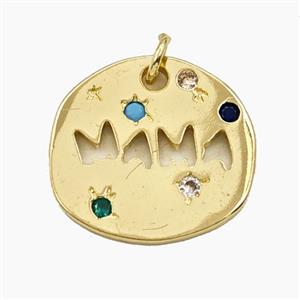 Copper MAMA Pendant Pave Zirconia Gold Plated, approx 18-20mm