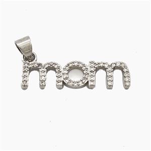 Copper MOM Pendant Pave Zirconia Platinum Plated, approx 7-25mm