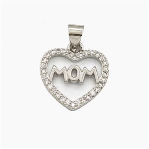 Copper Heart MOM Pendant Pave Zirconia Platinum Plated, approx 15mm