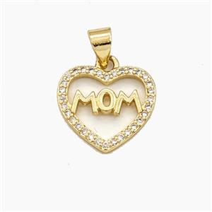 Copper Heart MOM Pendant Pave Zirconia Gold Plated, approx 15mm