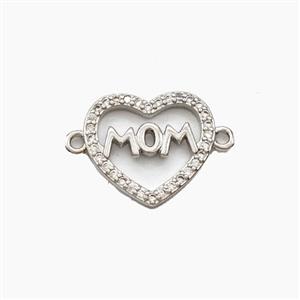 Copper Heart MOM Connector Pave Zirconia Platinum Plated, approx 15mm