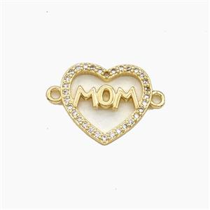 Copper Heart MOM Connector Pave Zirconia Gold Plated, approx 15mm