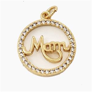 Copper MOM Pendant Pave Zirconia Circle Gold Plated, approx 17.5mm