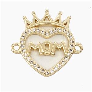 Copper Heart MOM Connector Pave Zirconia Crown Gold Plated, approx 15-19mm