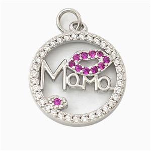 Copper Mama Pendant Pave Zirconia Lips Circle Platinum Plated, approx 17.5mm