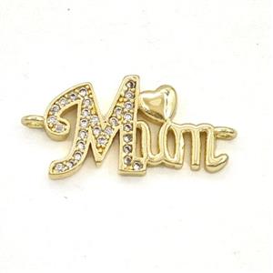 Copper MOM Connector Pave Zirconia Heart Gold Plated, approx 10-20mm