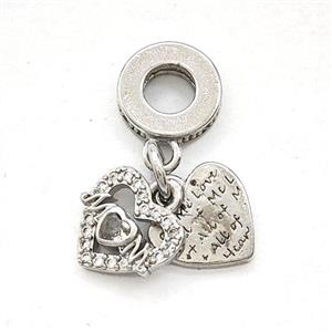Copper Heart MOM Pendant Pave Zirconia Platinum Plated, approx 11mm, 10mm dia