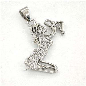 Copper Mother Baby Pendant Pave Zirconia Platinum Plated, approx 12.5-21mm