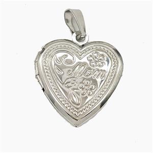 Copper Heart Locket Pendant MOM Platinum Plated, approx 19mm