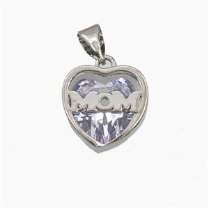 Copper Heart MOM Pendant Pave Cubic Zirconia Platinum Plated, approx 13mm