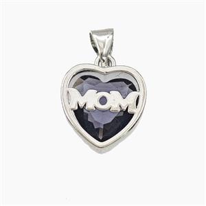 Copper Heart MOM Pendant Pave Cubic Zirconia Platinum Plated, approx 13mm