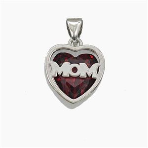 Copper Heart MOM Pendant Pave Dardred Cubic Zirconia Platinum Plated, approx 13mm