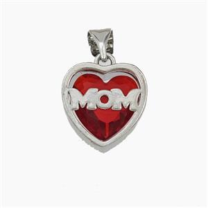 Copper Heart MOM Pendant Pave Red Cubic Zirconia Platinum Plated, approx 13mm