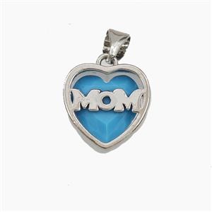 Copper Heart MOM Pendant Pave Cubic Zirconia Platinum Plated, approx 13mm