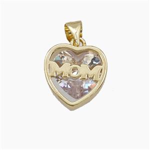 Copper Heart MOM Pendant Pave Cubic Zirconia Gold Plated, approx 13mm