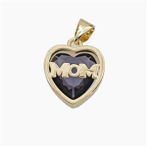 Copper Heart MOM Pendant Pave Cubic Zirconia Gold Plated, approx 13mm
