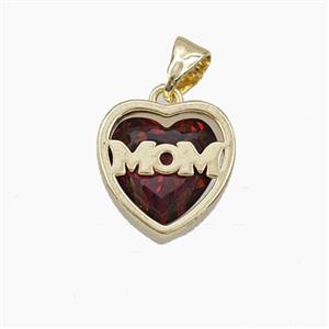 Copper Heart MOM Pendant Pave Darkred Cubic Zirconia Gold Plated, approx 13mm