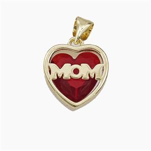Copper Heart MOM Pendant Pave Red Cubic Zirconia Gold Plated, approx 13mm