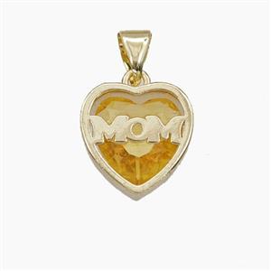 Copper Heart MOM Pendant Pave Yellow Cubic Zirconia Gold Plated, approx 13mm