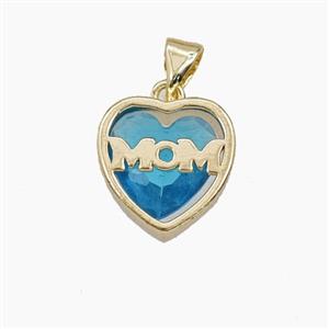Copper Heart MOM Pendant Pave Cubic Zirconia Gold Plated, approx 13mm