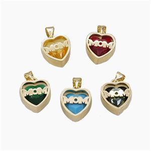 Copper Heart MOM Pendant Pave Cubic Zirconia Gold Plated Mixed, approx 13mm