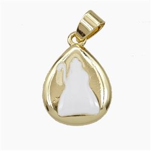 Copper Teardrop Pendant White Enamel Cat Gold Plated, approx 14-17mm