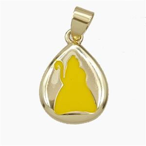 Copper Teardrop Pendant Yellow Enamel Cat Gold Plated, approx 14-17mm