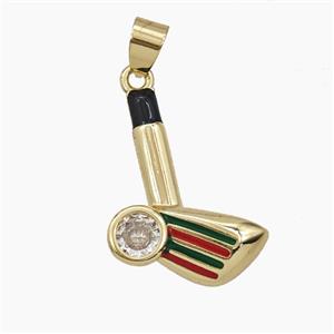 Copper Golf Pendant Pave Zirconia Enamel Sports Gold Plated, approx 18-25mm