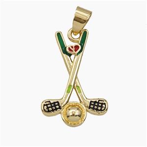 Copper Golf Pendant Enamel Sports Gold Plated, approx 16.5-23mm