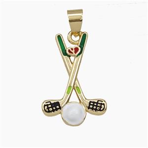 Copper Golf Pendant Enamel Sports Gold Plated, approx 16.5-23mm