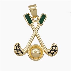 Copper Golf Pendant Enamel Sports Gold Plated, approx 22-24mm