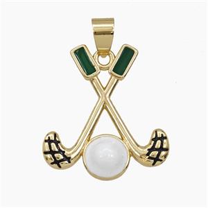 Copper Golf Pendant Enamel Sports Gold Plated, approx 22-24mm