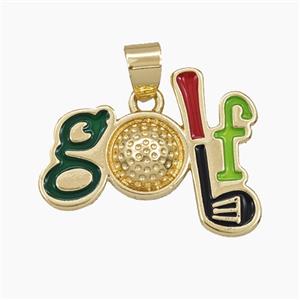Copper Golf Pendant Enamel Sports Gold Plated, approx 19-25mm