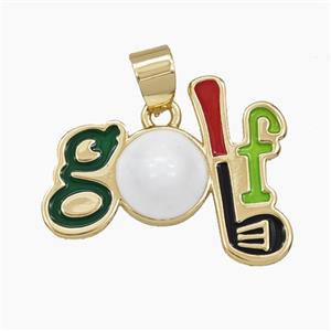 Copper Golf Pendant Enamel Sports Gold Plated, approx 19-25mm