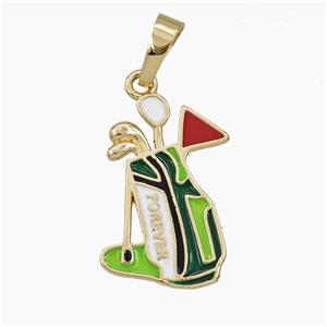 Copper Golf Club Pendant Enamel Sports Gold Plated, approx 16-25mm