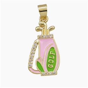 Copper Golf Club Pendant Pave Zirconia Enamel Sports Gold Plated, approx 14-25mm