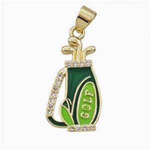 Copper Golf Club Pendant Pave Zirconia Enamel Sports Gold Plated, approx 14-25mm
