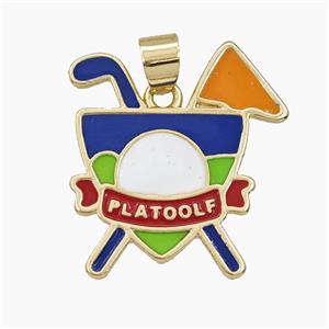 Copper Golf Club Pendant Enamel Sports Gold Plated, approx 22-25mm
