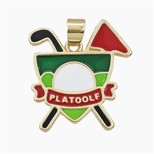 Copper Golf Club Pendant Enamel Sports Gold Plated, approx 22-25mm