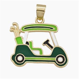 Copper Golf Car Pendant Enamel Sports Gold Plated, approx 20-23mm