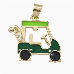 Copper Golf Car Pendant Pave Zirconia Enamel Sports Gold Plated, approx 20-23mm