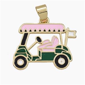 Copper Golf Car Pendant Enamel Sports Gold Plated, approx 18-25mm