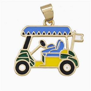 Copper Golf Car Pendant Enamel Sports Gold Plated, approx 18-25mm