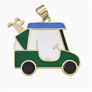 Copper Golf Car Pendant Enamel Sports Gold Plated, approx 25-27mm